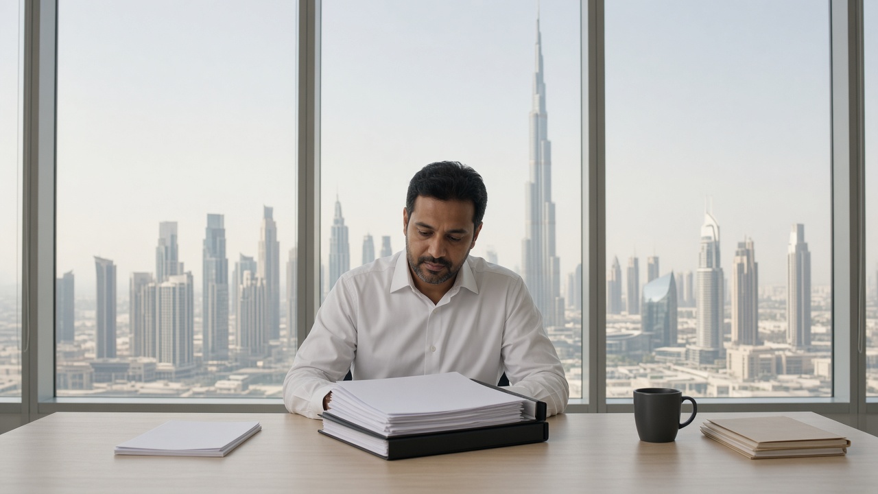 A Chartered Accountant reviewing an audit file in Dubai