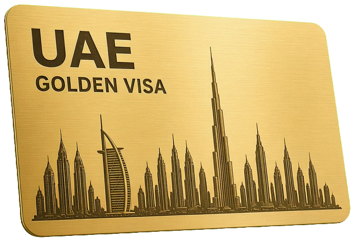 A gold UAE Golden Visa card